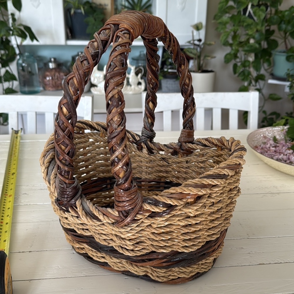Handcrafted beautiful wicker Woven Basket with Braided double Handles